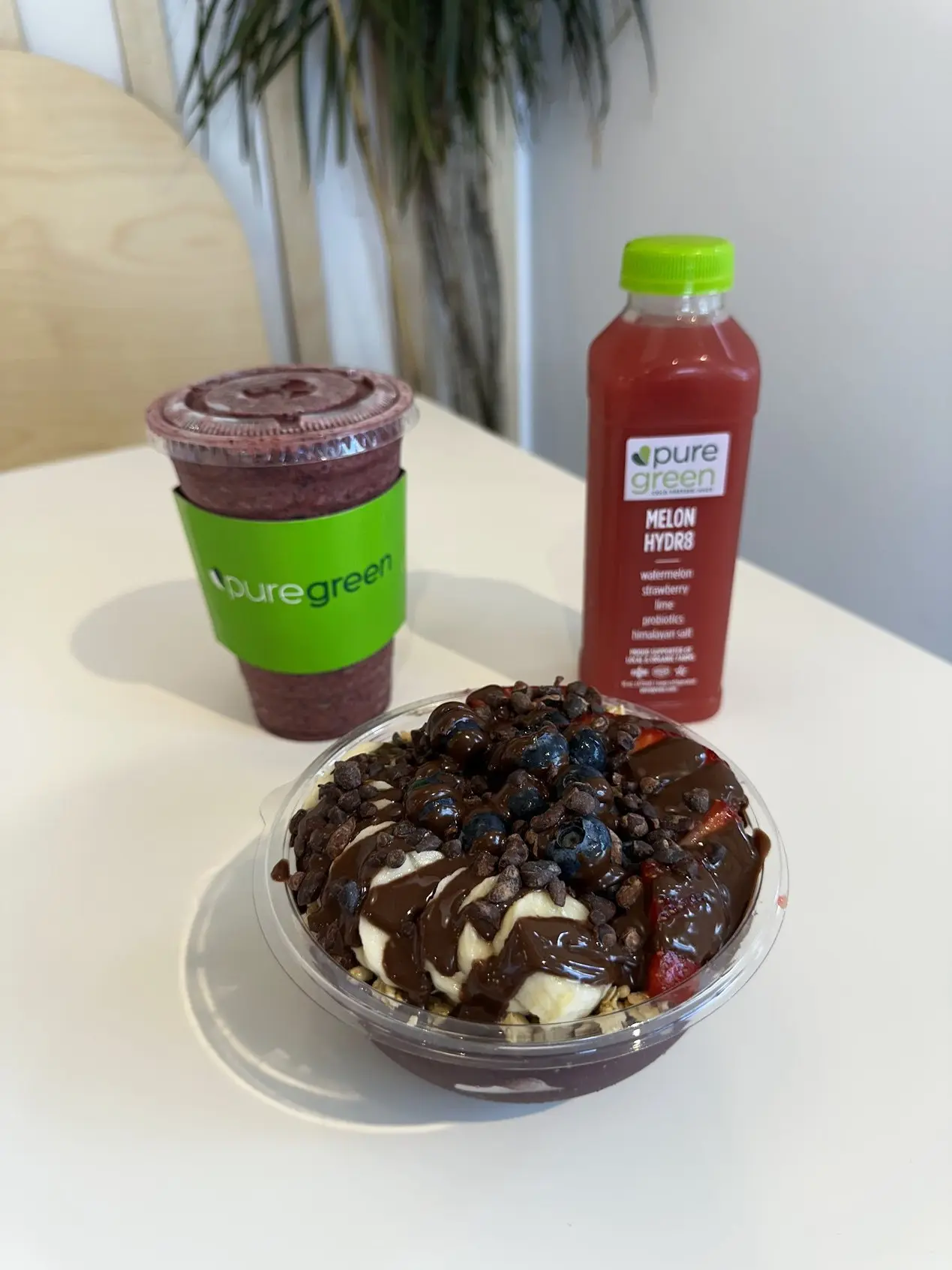 An acai bowl, a smoothie and a Melon HYDR8 juice at Pure Green Cedar Mill