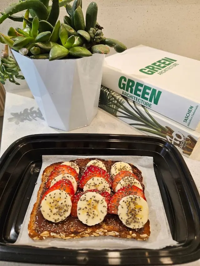 Banana and chia toast on a tray at Pure Green Birmingham