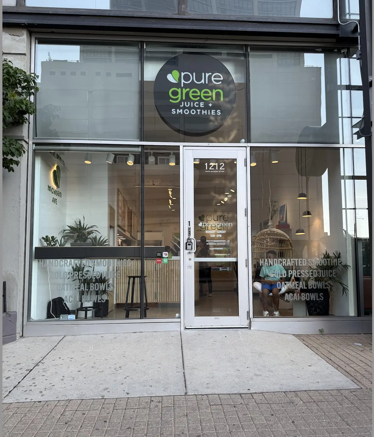 Pure Green South Michigan Ave storefront and door at 1212 South Michigan Avenue
