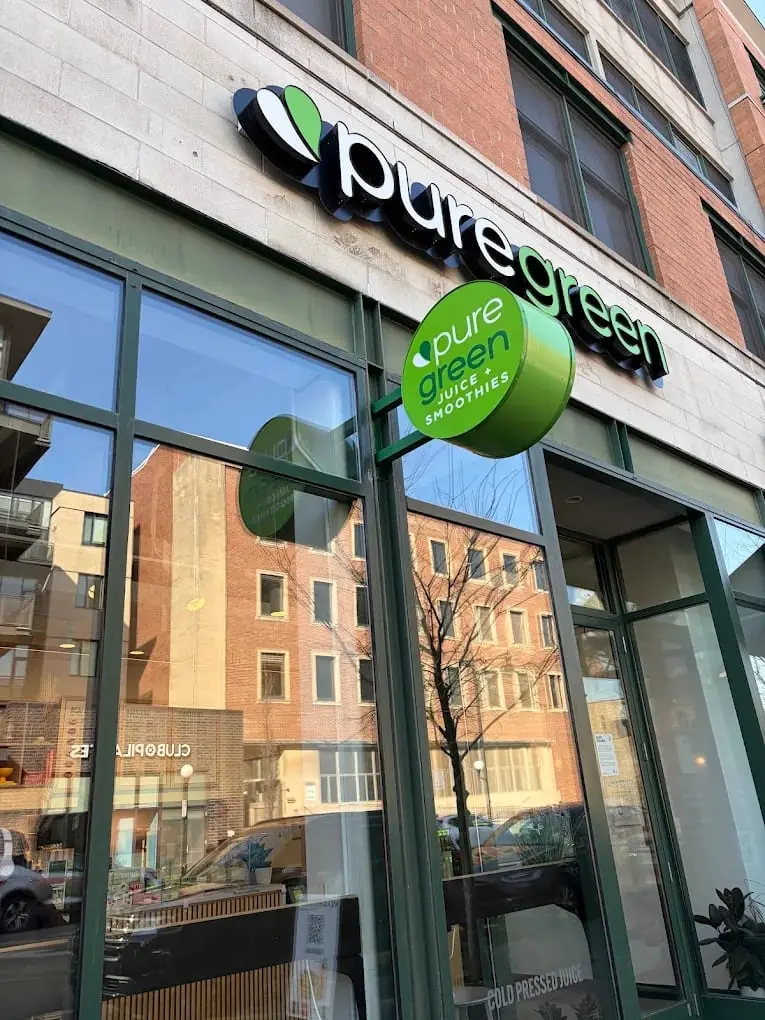 Pure Green Oak Park storefront and blade sign on Lake Street