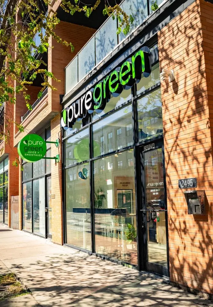 Pure Green Logan Square storefront on North Milwaukee Avenue in Chicago