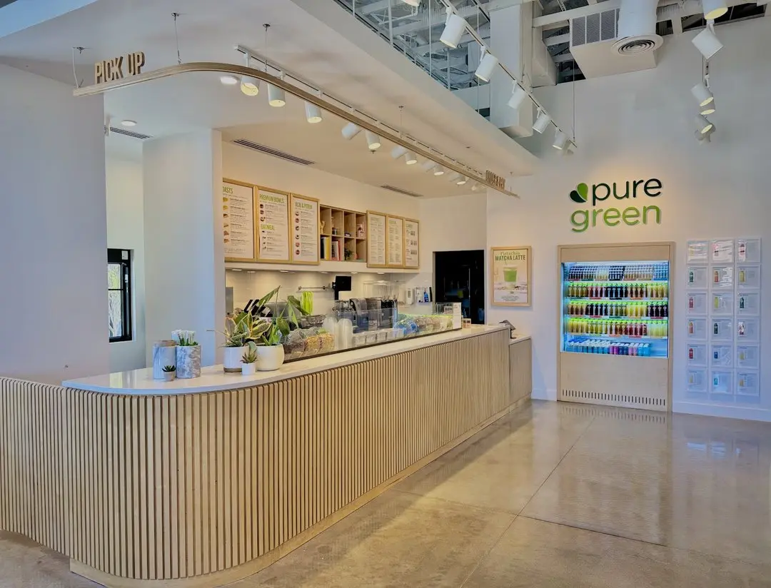 Interior counter and juice fridge at Pure Green Saratoga Springs
