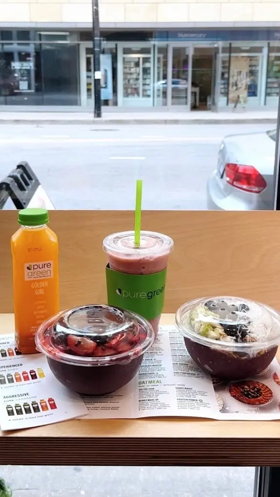 Acai bowls and cold-pressed juice on the window bar at Pure Green Gold Coast