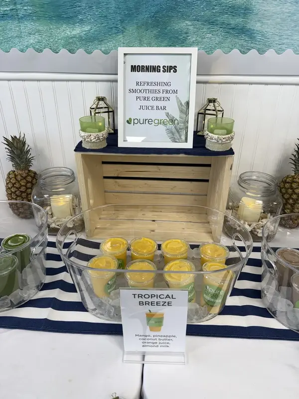 Pure Green Mission Viejo catering display with refreshing smoothies