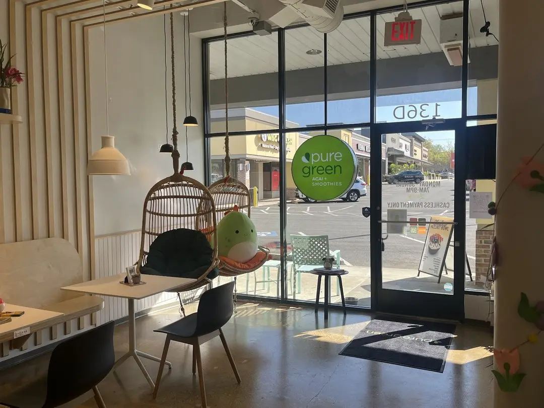 Bright interior and storefront windows at Pure Green Vienna on Maple Avenue