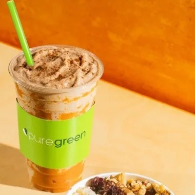Pure Green Pumpkin Spice Smoothie in a branded cup