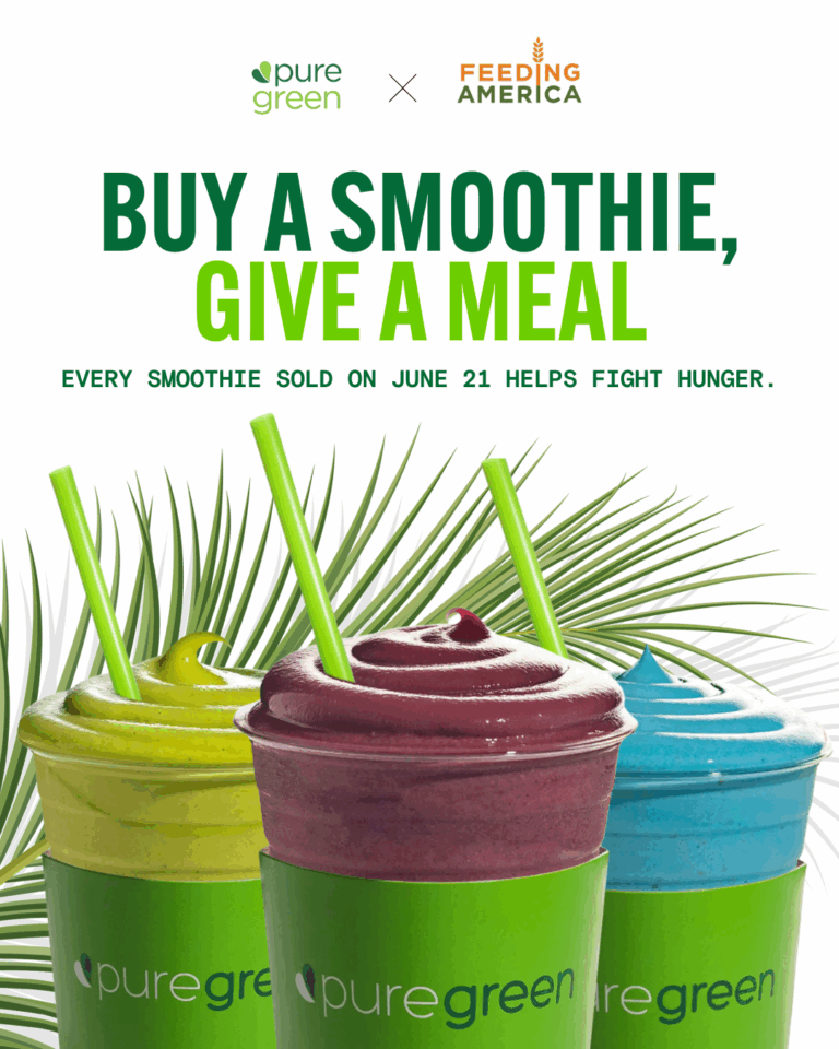 PURE GREEN DONATES 10,000 MEALS ON NATIONAL SMOOTHIE DAY IN PARTNERSHIP WITH FEEDING AMERICA​