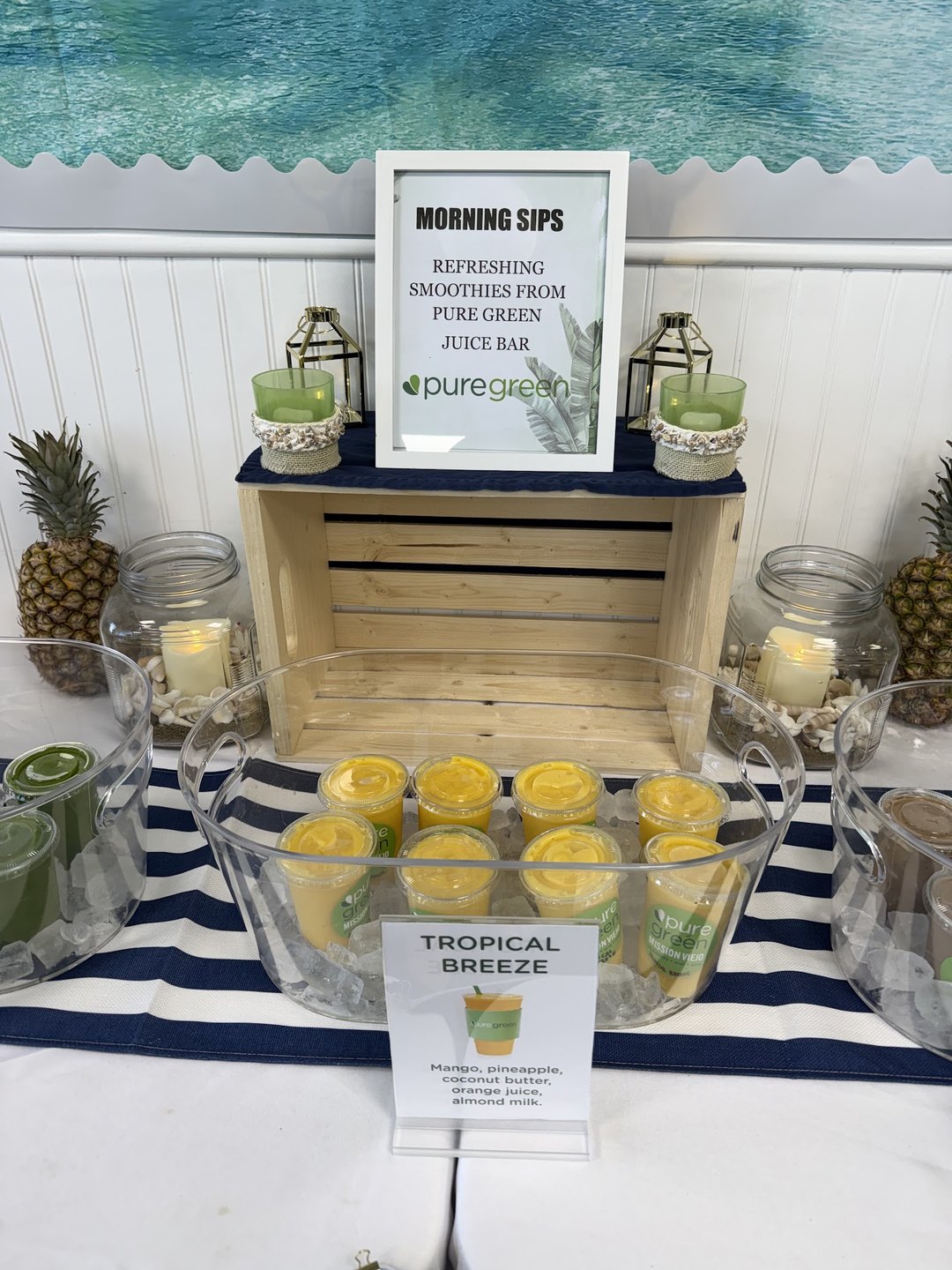 Pure Green Mission Viejo catering display with refreshing smoothies