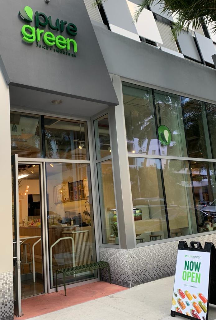 Pure Green Sunset Harbour storefront on Purdy Avenue in Miami Beach