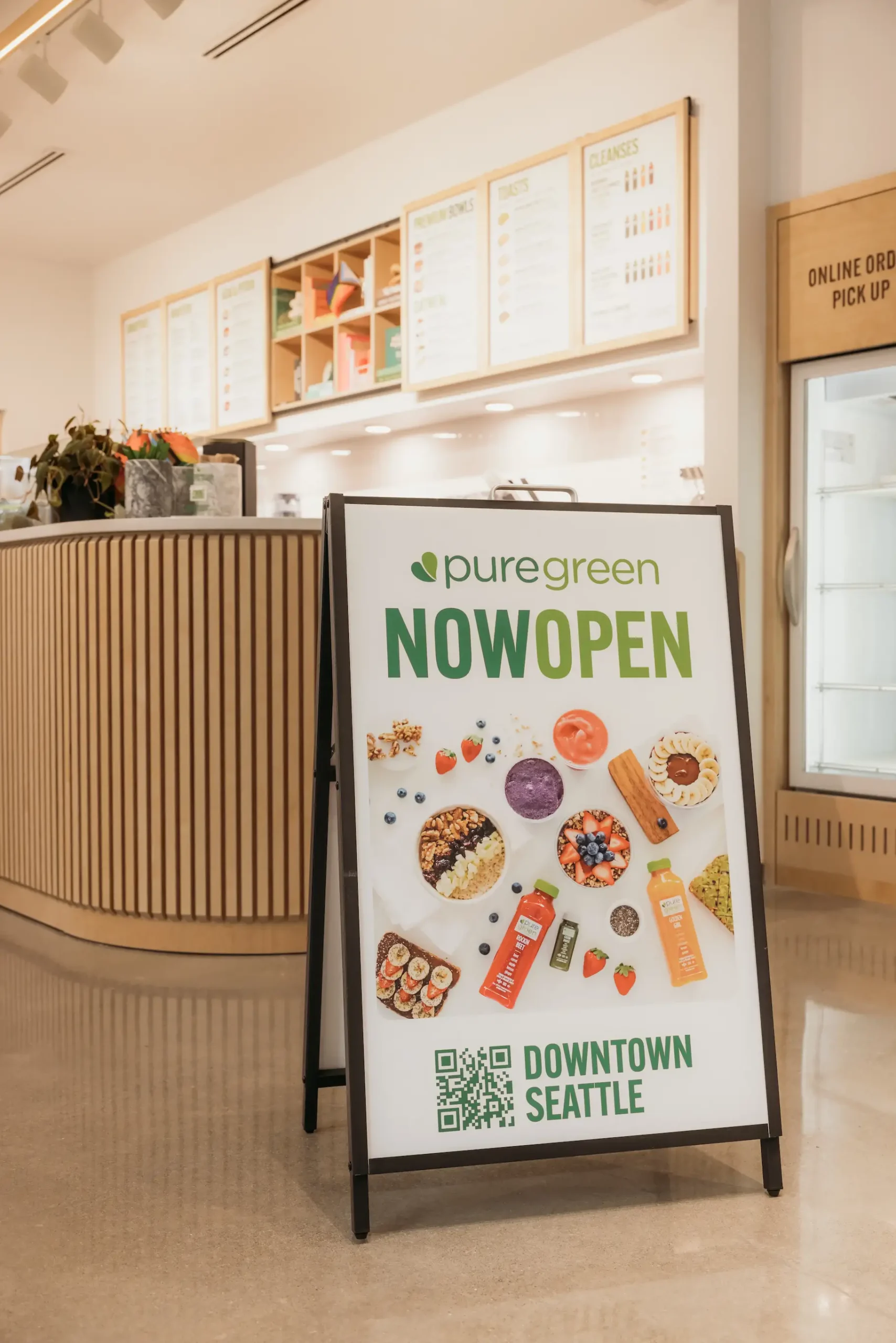 Pure Green Seattle Now Open Signage