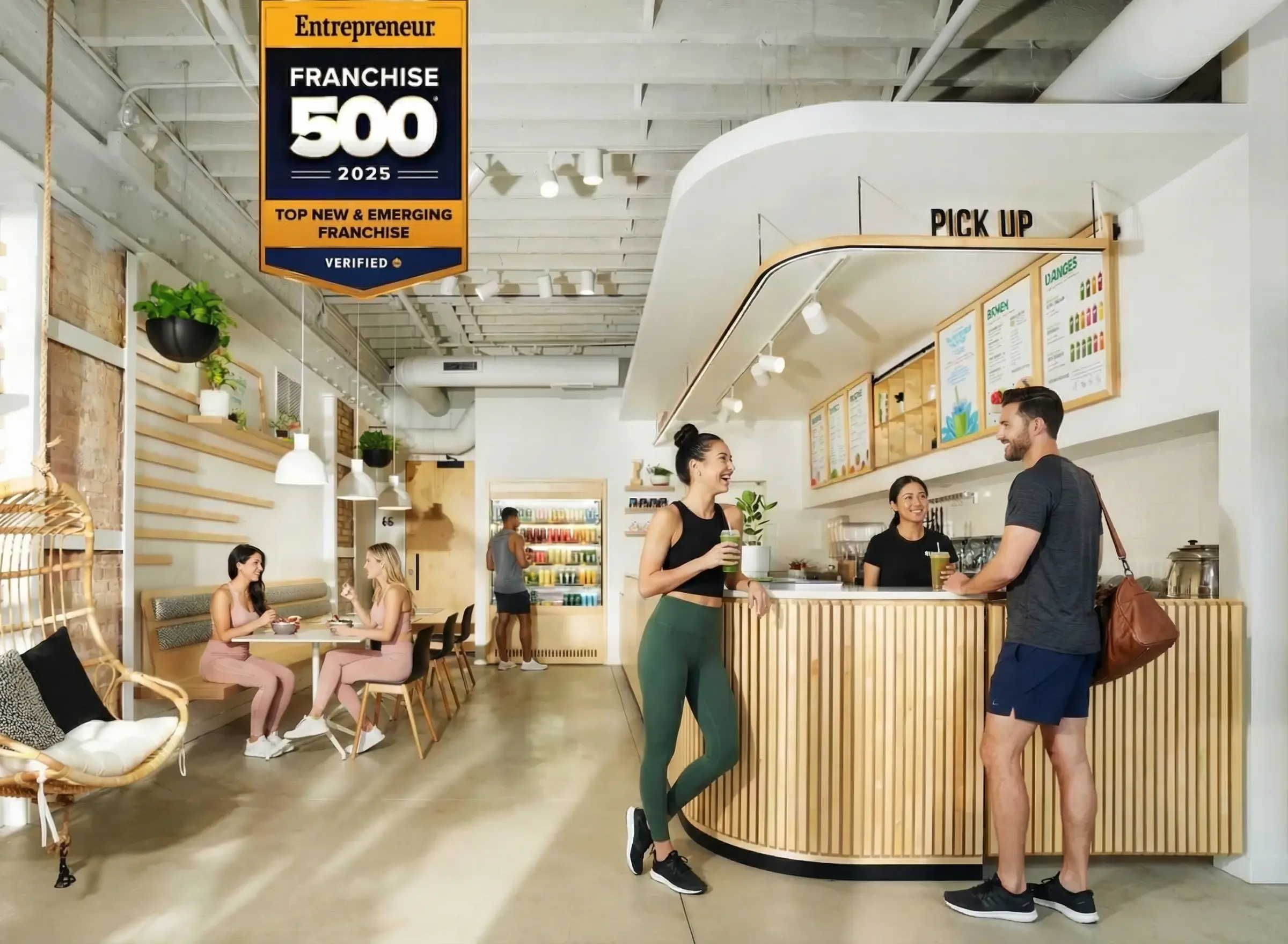 Pure Green juice bar franchise store interior – Entrepreneur Franchise 500 Top New & Emerging Franchise 2025